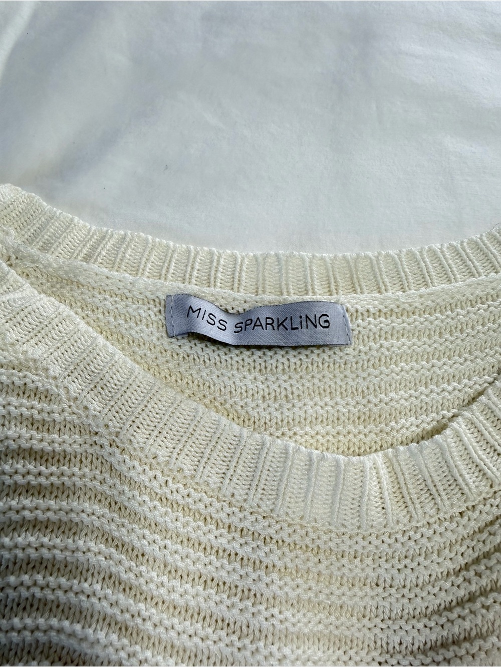 Miss Sparkling Crochet Knit Tank Top L Ivory Pink Coral Chevron Sleeveless Sweat - Picture 2 of 5